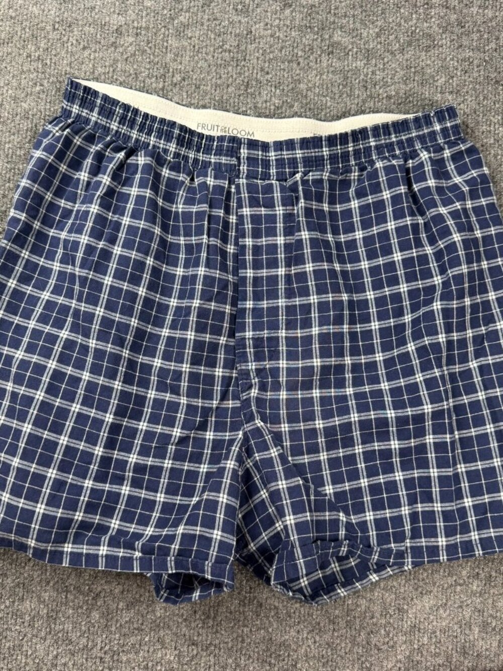 Fruit of the Loom Men Medium Boxer Shorts Blue Plaid Elastic Waist Cotton Blend
